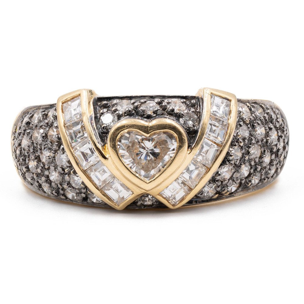 Two-Tone Gold Ring with Heart-Shaped Diamond, 1980s