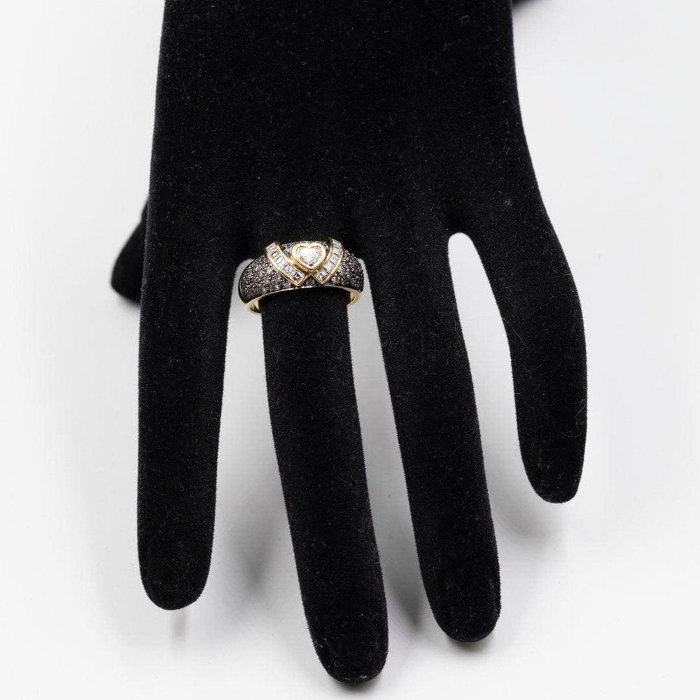 Two-Tone Gold Ring with Heart-Shaped Diamond, 1980s