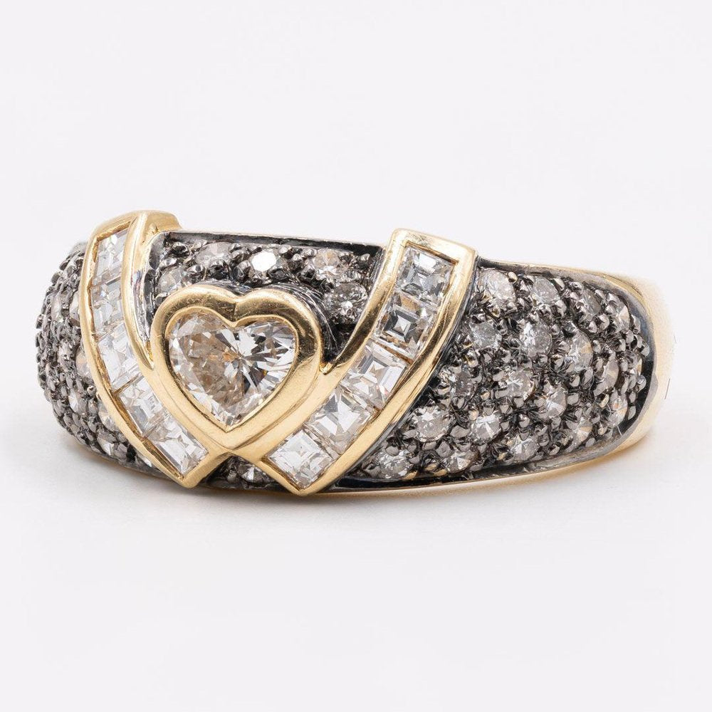 Two-Tone Gold Ring with Heart-Shaped Diamond, 1980s