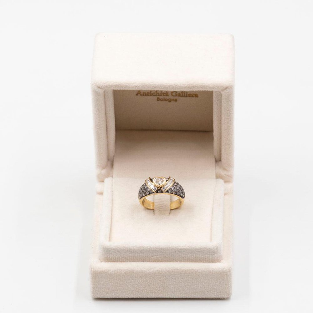 Two-Tone Gold Ring with Heart-Shaped Diamond, 1980s