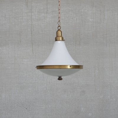 Two Tone Opaline and Brass Pendant Light, the Netherlands, 1940s-JRP-1076105