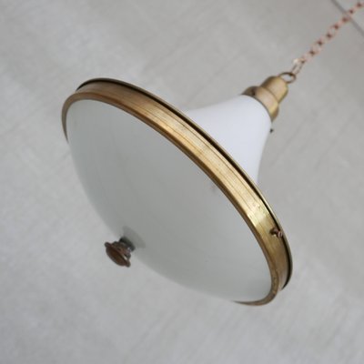 Two Tone Opaline and Brass Pendant Light, the Netherlands, 1940s-JRP-1076105