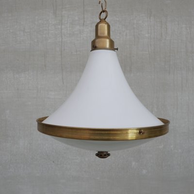 Two Tone Opaline and Brass Pendant Light, the Netherlands, 1940s-JRP-1076105