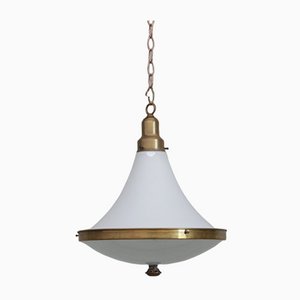 Two Tone Opaline and Brass Pendant Light, the Netherlands, 1940s-JRP-1076105