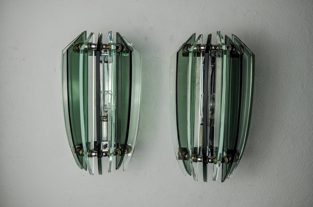 Two-Tone Sconces in Green Murano Glass from Veca, Italy, 1970s, Set of 2