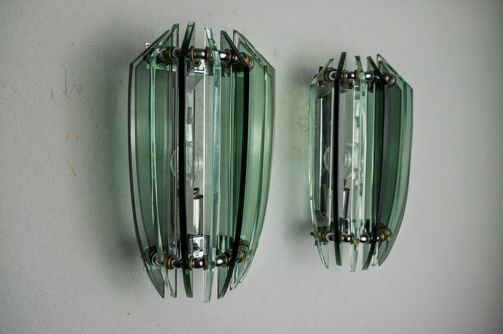 Two-Tone Sconces in Green Murano Glass from Veca, Italy, 1970s, Set of 2