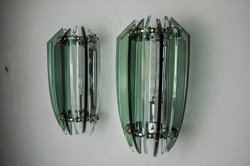 Two-Tone Sconces in Green Murano Glass from Veca, Italy, 1970s, Set of 2