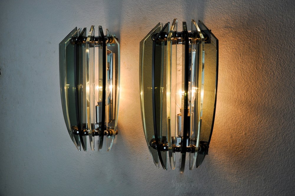 Two-Tone Sconces in Green Murano Glass from Veca, Italy, 1970s, Set of 2