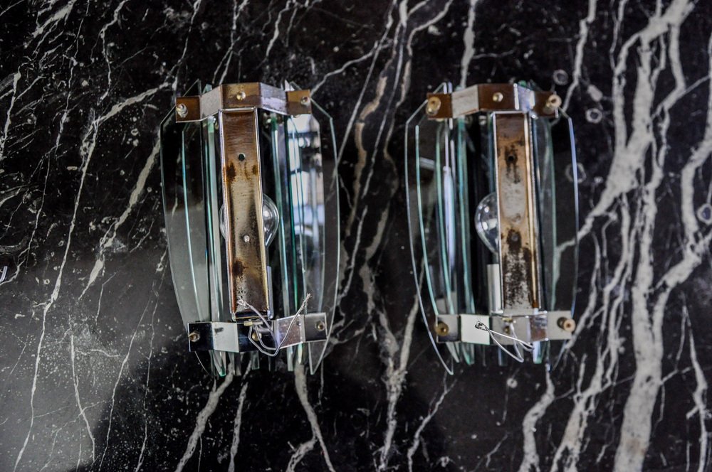 Two-Tone Sconces in Green Murano Glass from Veca, Italy, 1970s, Set of 2