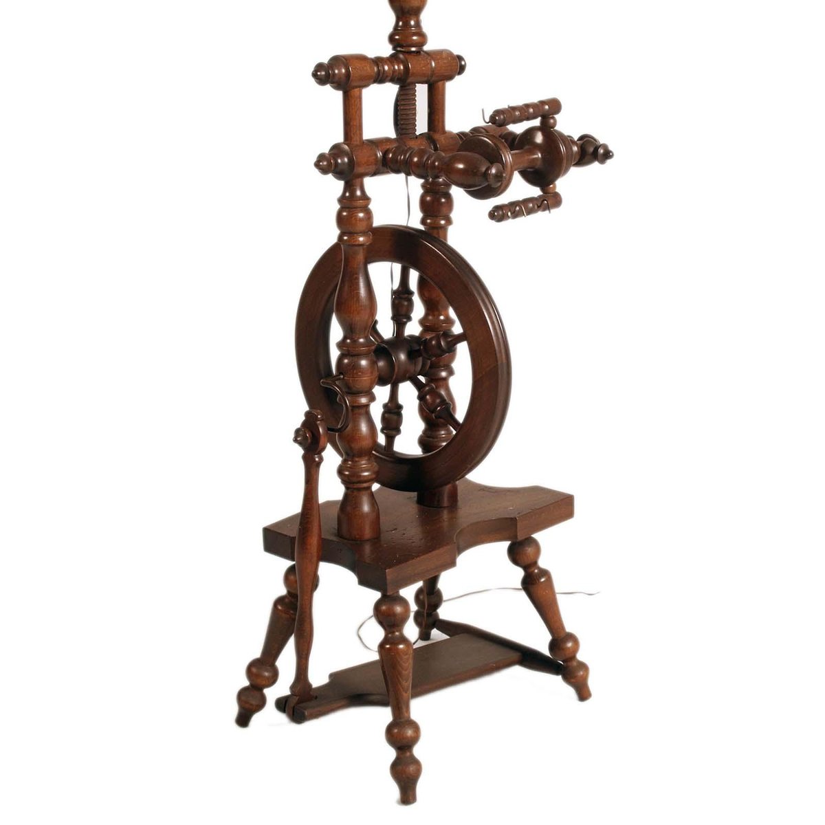 Tyrolean Wooden Spinning Wheel Floor Lamp, 1800s