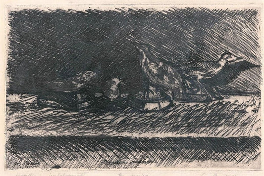 Uccellini Imbalsamati (Embalmed Birds) - Etching by Luigi Bartolini - 1943 1943