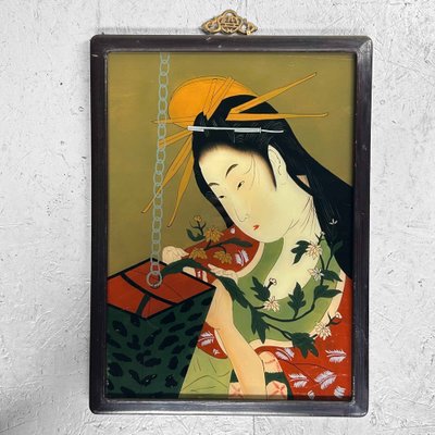 Ukiyo-e Reverse Glass Painting of Ikebana, Shōwa Era-DWL-1766145