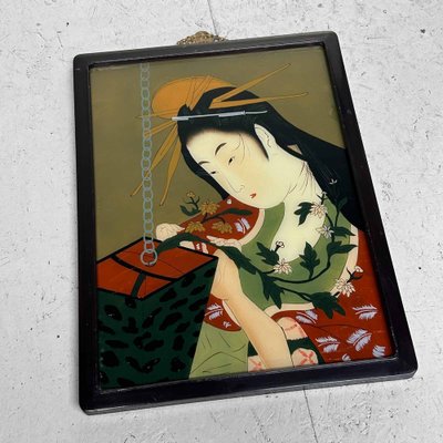 Ukiyo-e Reverse Glass Painting of Ikebana, Shōwa Era-DWL-1766145