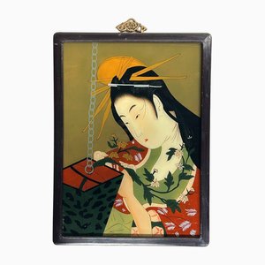 Ukiyo-e Reverse Glass Painting of Ikebana, Shōwa Era-DWL-1766145