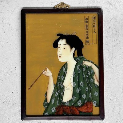 Ukiyo-e Reverse Glass Painting of Opium Smoker, Shōwa Era-DWL-1766172