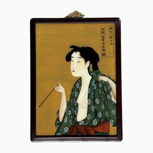 Ukiyo-e Reverse Glass Painting of Opium Smoker, Shōwa Era-DWL-1766172