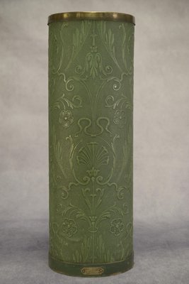 Umbrella Holder Green in Embossed Leather with Floral Decoration by Lincrusta Loreid, 1930s-NEN-2031521