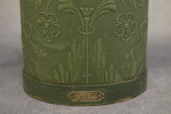 Umbrella Holder Green in Embossed Leather with Floral Decoration by Lincrusta Loreid, 1930s-NEN-2031521