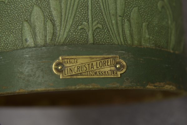 Umbrella Holder Green in Embossed Leather with Floral Decoration by Lincrusta Loreid, 1930s-NEN-2031521