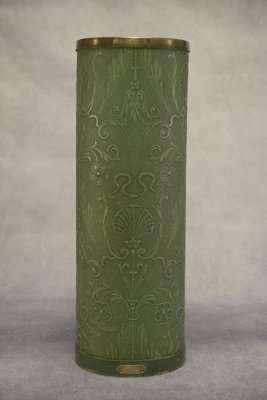 Umbrella Holder Green in Embossed Leather with Floral Decoration by Lincrusta Loreid, 1930s-NEN-2031521