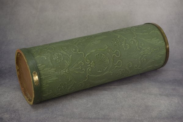 Umbrella Holder Green in Embossed Leather with Floral Decoration by Lincrusta Loreid, 1930s-NEN-2031521