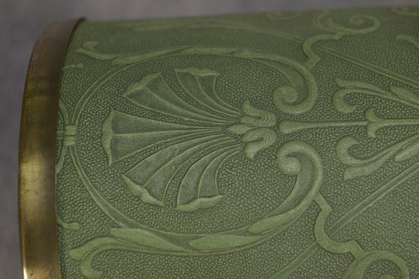 Umbrella Holder Green in Embossed Leather with Floral Decoration by Lincrusta Loreid, 1930s-NEN-2031521