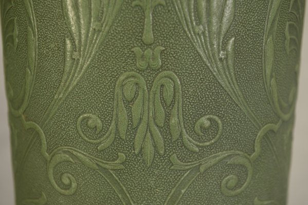 Umbrella Holder Green in Embossed Leather with Floral Decoration by Lincrusta Loreid, 1930s-NEN-2031521