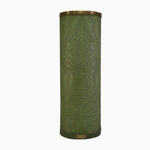 Umbrella Holder Green in Embossed Leather with Floral Decoration by Lincrusta Loreid, 1930s-NEN-2031521