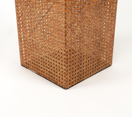 Umbrella Stand in Acrylic Glass, Rattan and Brass in the style of Christian Dior, Italy, 1970s-LYQ-1756271