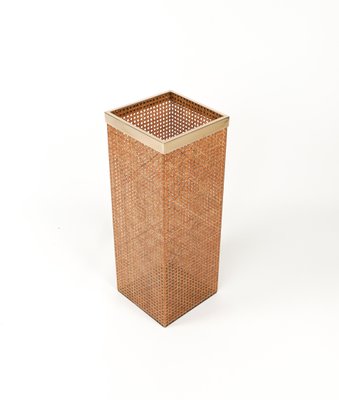 Umbrella Stand in Acrylic Glass, Rattan and Brass in the style of Christian Dior, Italy, 1970s-LYQ-1756271