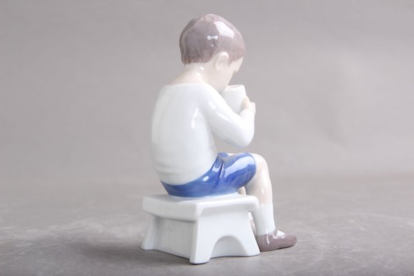 Underglaze Model B&G 1713 Milk-Drinking Boy Figure by Ingeborg Plockross Irminger, Denmark, 1960s-DQ-1351032