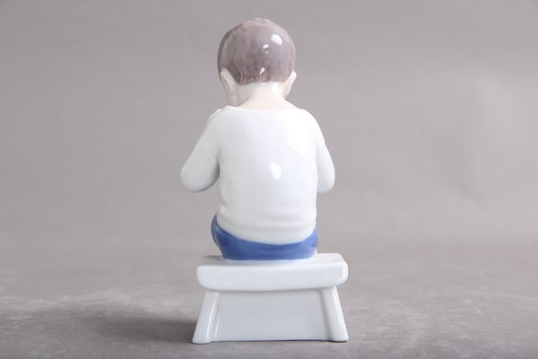 Underglaze Model B&G 1713 Milk-Drinking Boy Figure by Ingeborg Plockross Irminger, Denmark, 1960s-DQ-1351032