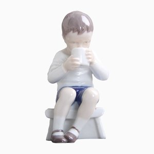 Underglaze Model B&G 1713 Milk-Drinking Boy Figure by Ingeborg Plockross Irminger, Denmark, 1960s-DQ-1351032