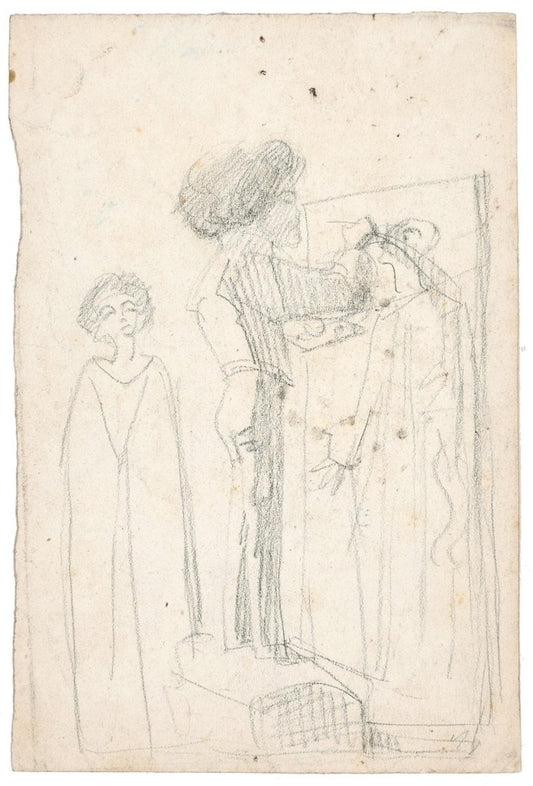 Une Chambre - Original Pencil Drawing by Unknown French Artist Late 1800 Late 19th Century