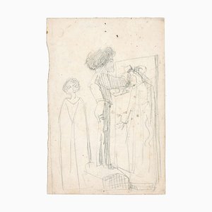 Une Chambre - Original Pencil Drawing by Unknown French Artist Late 1800 Late 19th Century-ZCI-755607