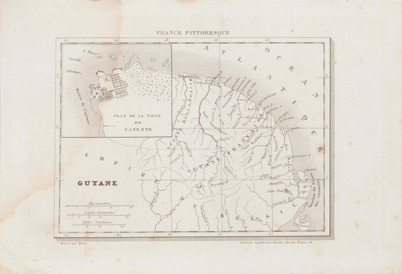 Unknown, Ancient Map of Guyane, Etching, 19th Century-ZCI-874846