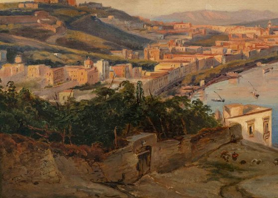 Unknown, Ancient View of the Bay of Naples, Oil Painting, 19th Century-ZCI-1769985