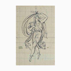 Unknown, Artemis With the Harp, Pen Drawing, Early 20th Century-ZCI-988791