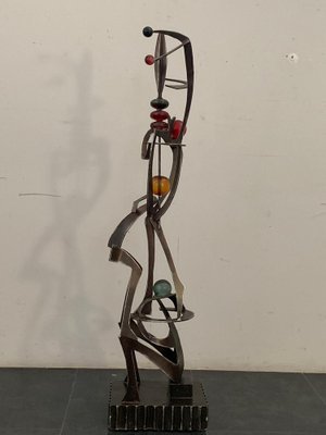 Unknown Artist, Futuristic Juggler Sculpture, Wrought Iron and Colored Resin-IJR-1765444