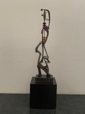 Unknown Artist, Futuristic Juggler Sculpture, Wrought Iron and Colored Resin-IJR-1765444