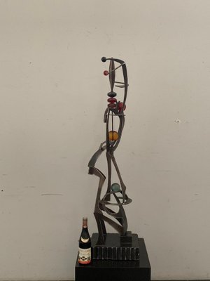 Unknown Artist, Futuristic Juggler Sculpture, Wrought Iron and Colored Resin-IJR-1765444