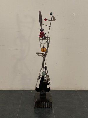 Unknown Artist, Futuristic Juggler Sculpture, Wrought Iron and Colored Resin-IJR-1765444