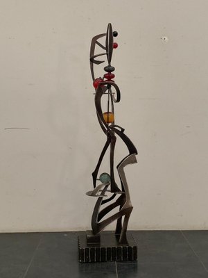 Unknown Artist, Futuristic Juggler Sculpture, Wrought Iron and Colored Resin-IJR-1765444