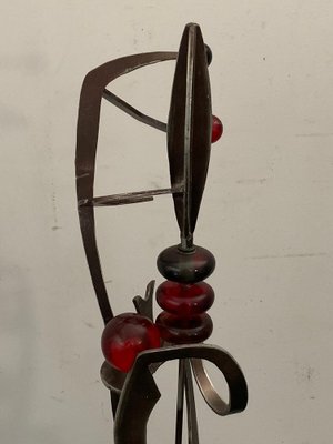 Unknown Artist, Futuristic Juggler Sculpture, Wrought Iron and Colored Resin-IJR-1765444