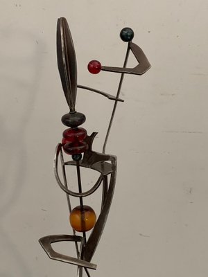 Unknown Artist, Futuristic Juggler Sculpture, Wrought Iron and Colored Resin-IJR-1765444