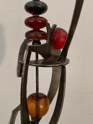 Unknown Artist, Futuristic Juggler Sculpture, Wrought Iron and Colored Resin-IJR-1765444