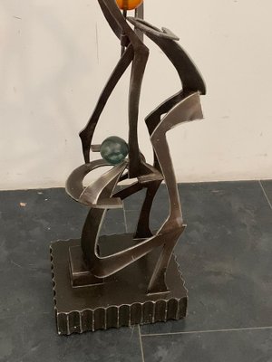 Unknown Artist, Futuristic Juggler Sculpture, Wrought Iron and Colored Resin-IJR-1765444