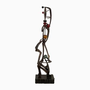 Unknown Artist, Futuristic Juggler Sculpture, Wrought Iron and Colored Resin-IJR-1765444