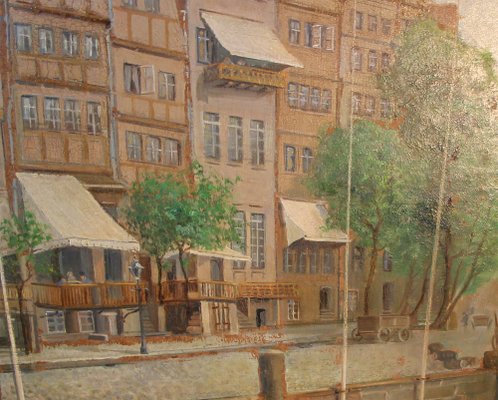 Unknown Artist, Hamburg's Inner Harbor, 1970s, Oil on Cardboard, Framed-ZZV-1818388