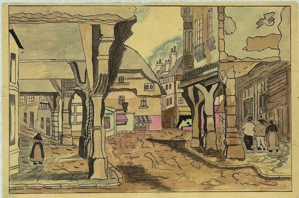 Unknown - Austrian Village - Original Ink and Watercolor on Paper - Mid-20th Century-ZCI-871600